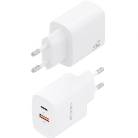 Aisens Cargador GaN 30W con USB-C PD3.0 y USB-A QC3.0 Blanco Aisens Cargador GaN 30W con USB-C PD3.0 y USB-A QC3.0 Blanco